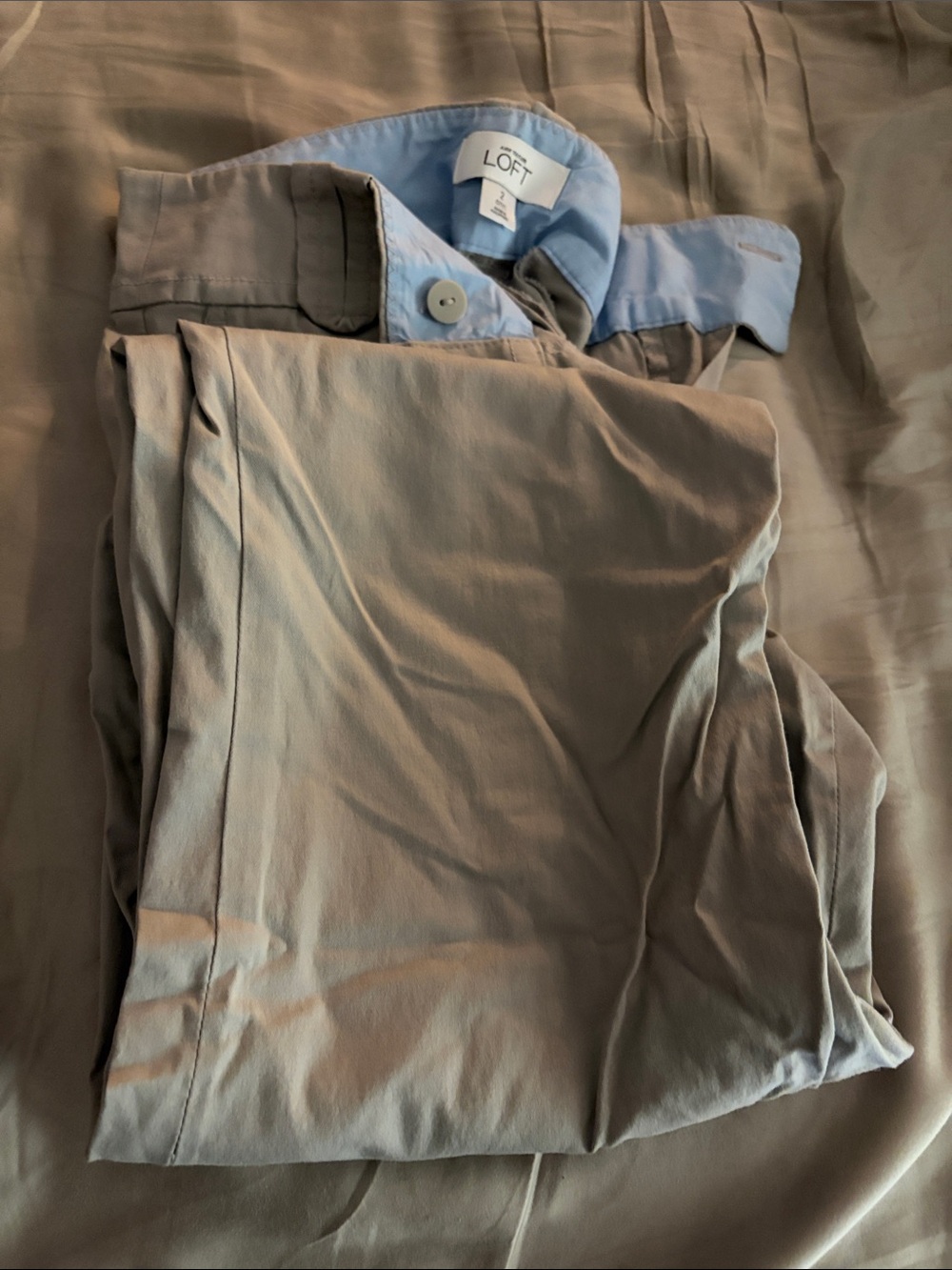 LOFT Men’s Light Beige Dress Pants with Light Blue Waistband Detail